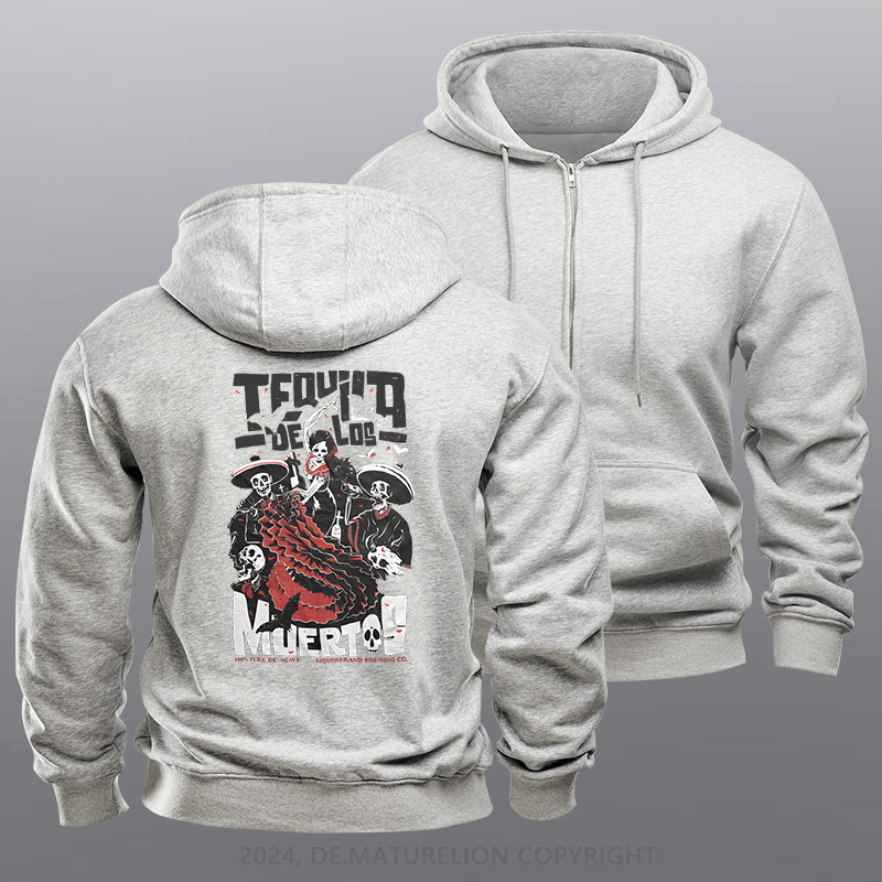 Maturelion Men's Hoodie Liquorbrand Tequila De Los Muertos Day of the Dead Zipper Hoodie