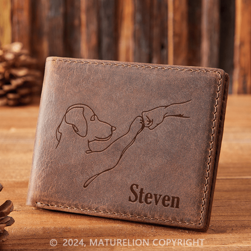 Maturelion Custom Dog Fist Bump Leather Wallet Christmas Gift for Men