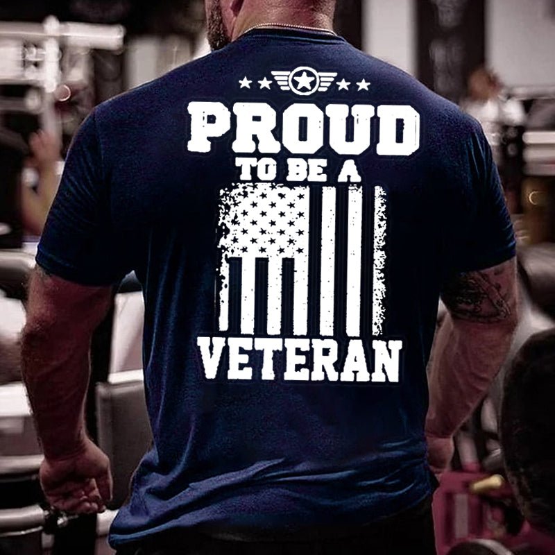 Proud To Be A Veteran USA Flag Print Cotton T-shirt