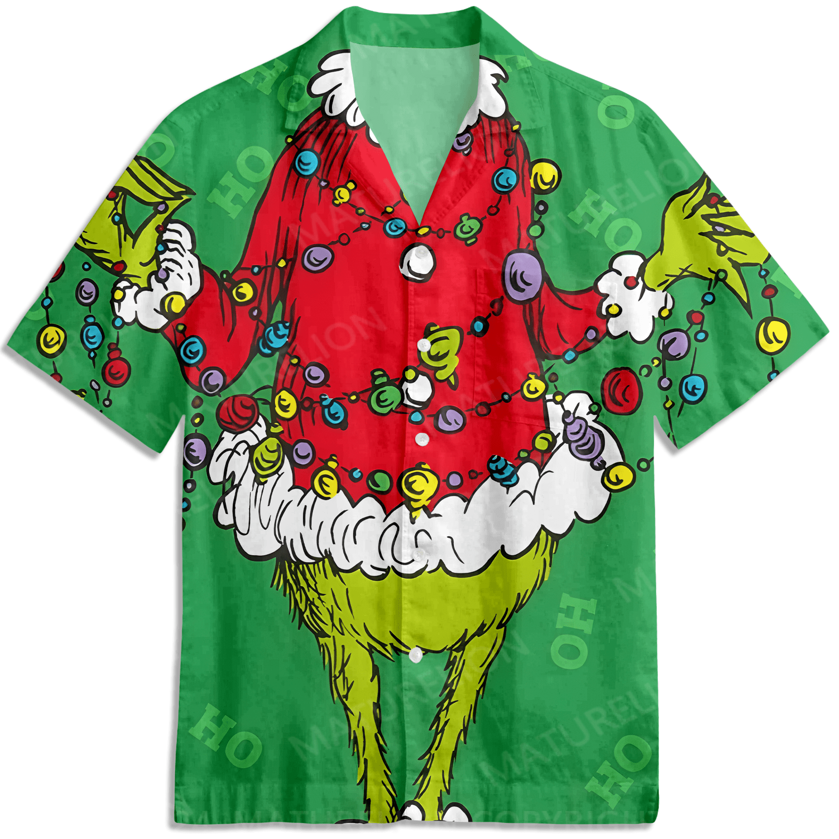 Maturelion  Christmas Hawaiian Shirts Christmas Green Monster Men's Short Sleeve Shirt