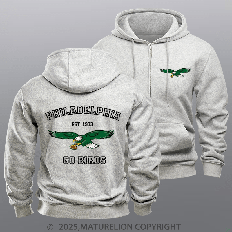 Maturelion Super Bowl Hoodie Vintage Philadelphia Go Birds Eagles Zipper Hoodie