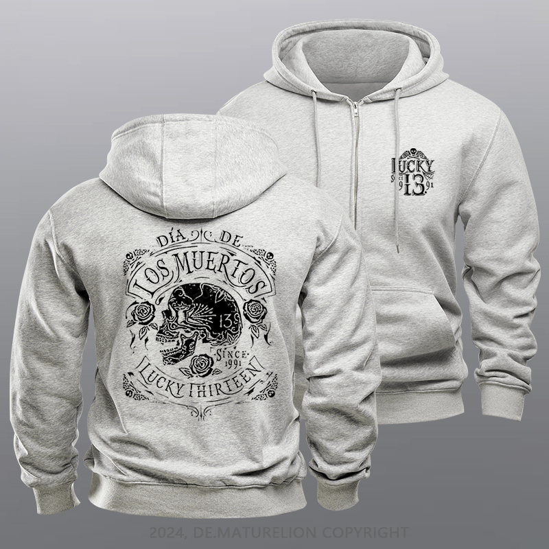 Maturelion Men's Hoodie Dead Skull Dia de los Zipper Hoodie