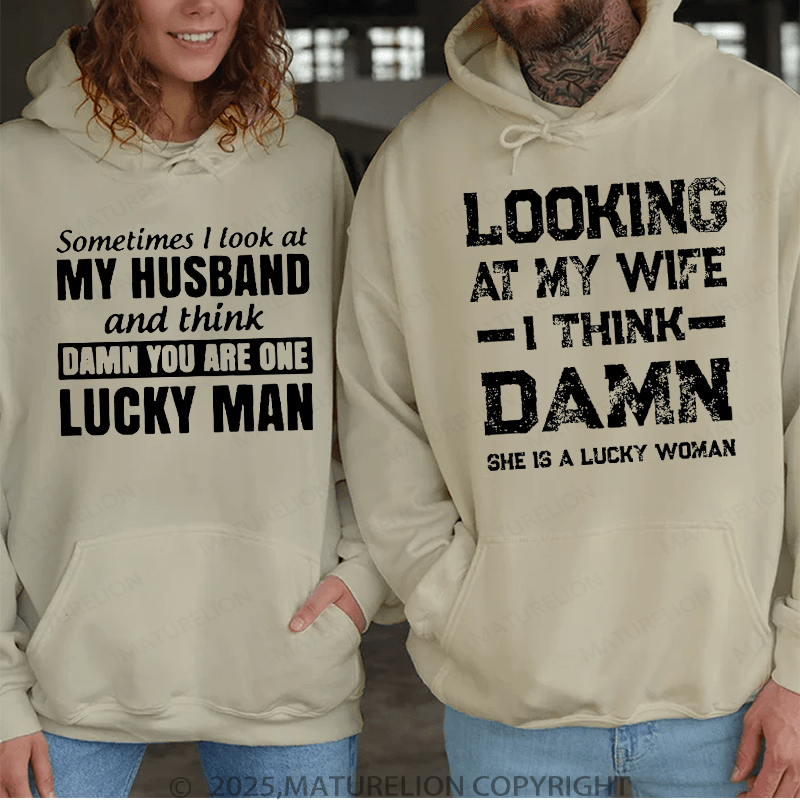 Maturelion Looking At My Wife &  Look At My Husband Couple Hoodie