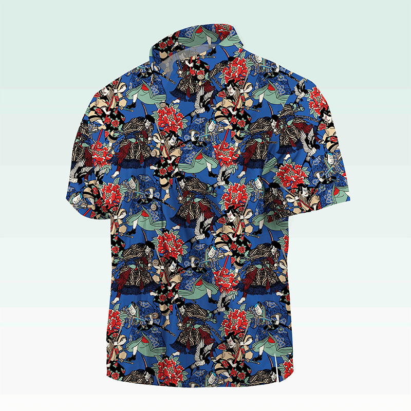 Maturelion Men's Hawaiian Shirt Koi Fish and Waves Cotton Hawaiian Shirt