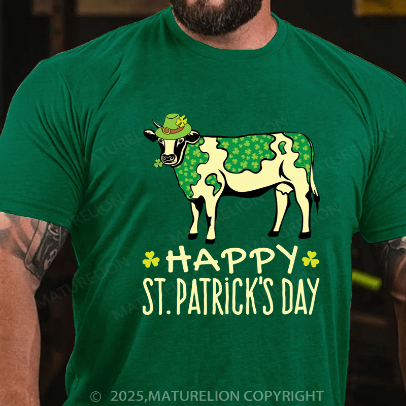 Maturelion St Patrick's T-shirt Shamrock Cow With Green Spots St. Patrick's Day Essential T-Shirt