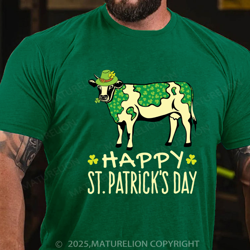 Maturelion St Patrick's T-shirt Shamrock Cow With Green Spots St. Patrick's Day Essential T-Shirt