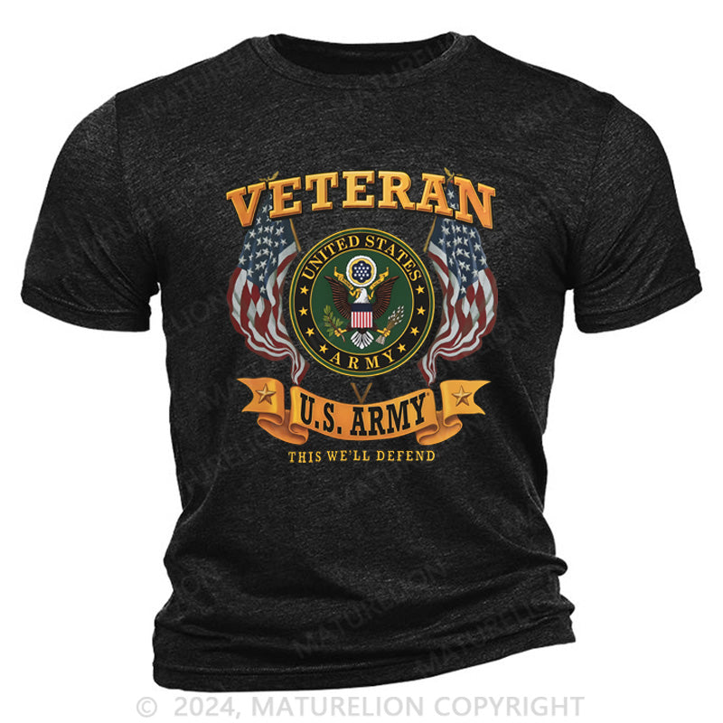 Maturelion Army Veteran Seal Flags Cotton T-Shirt