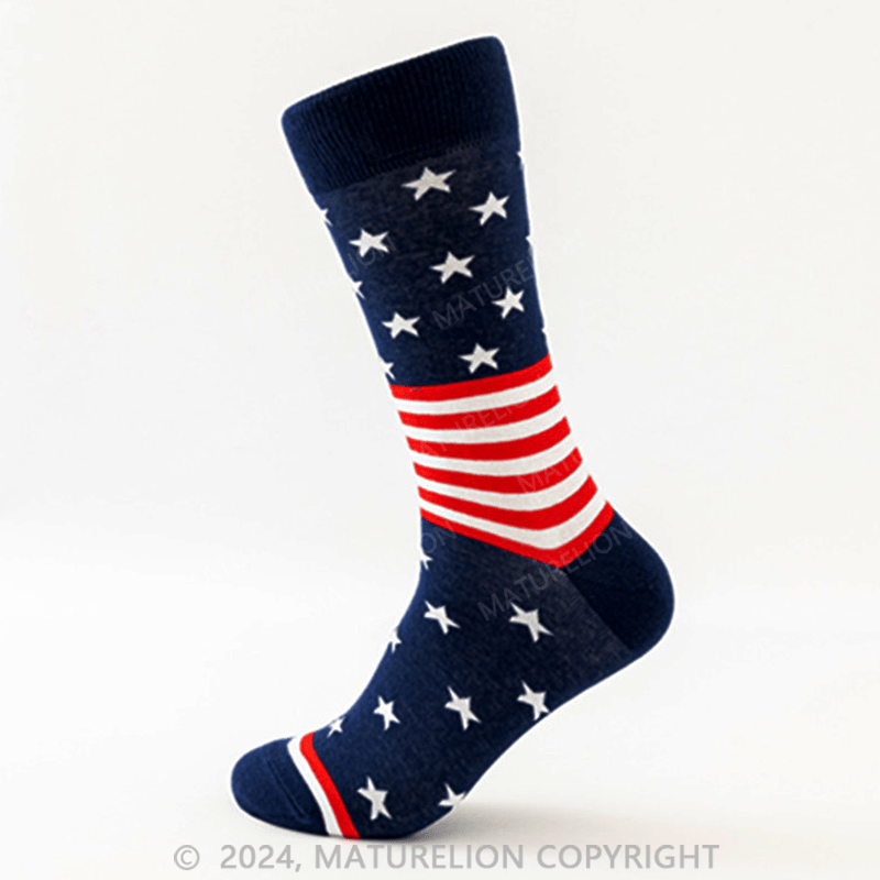 Maturelion American Flag Socks Men Patriotic Bald Eagle USA Stars Stripes Novelty Socks