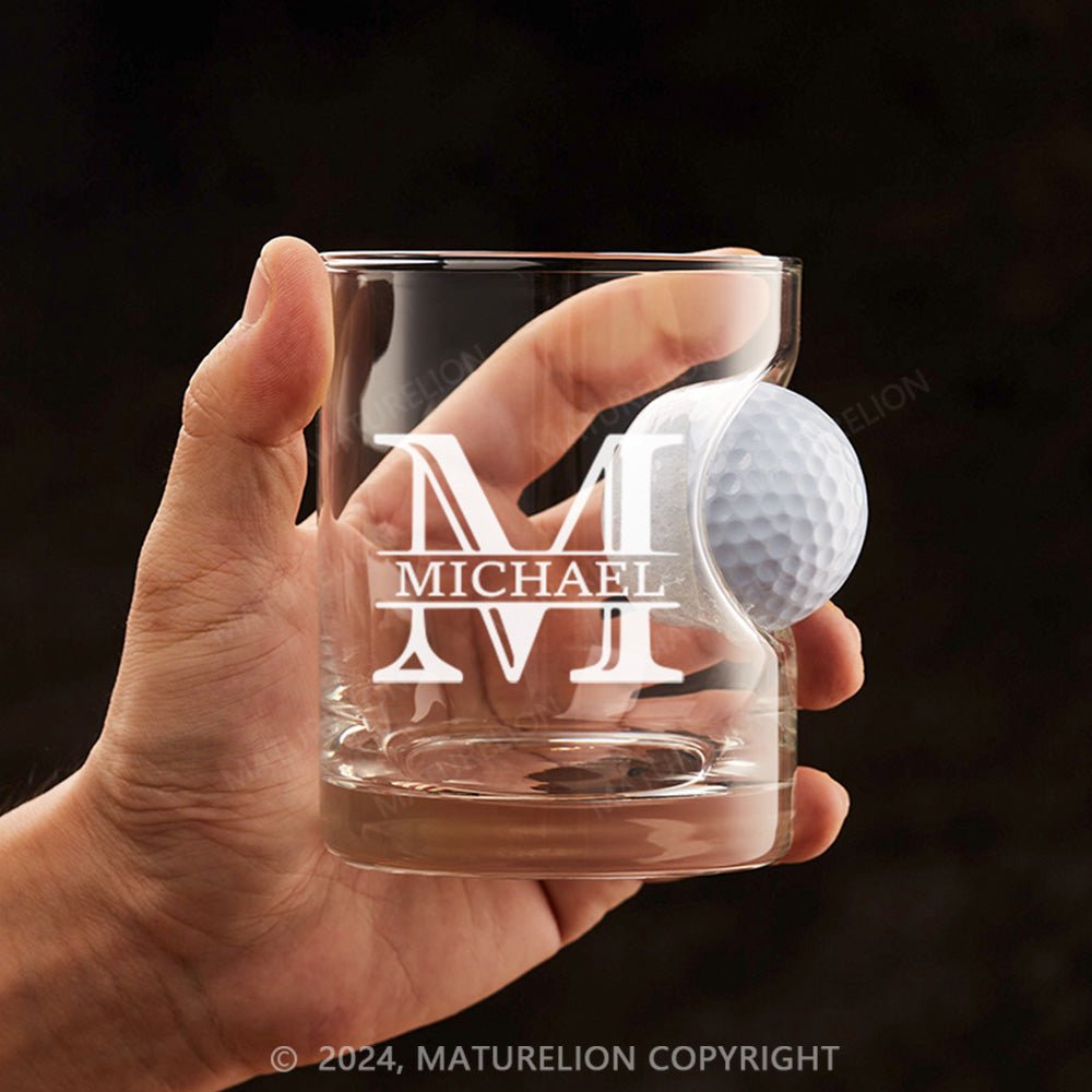 Maturelion Personalized Golf Ball in Whiskey Lowball Glass