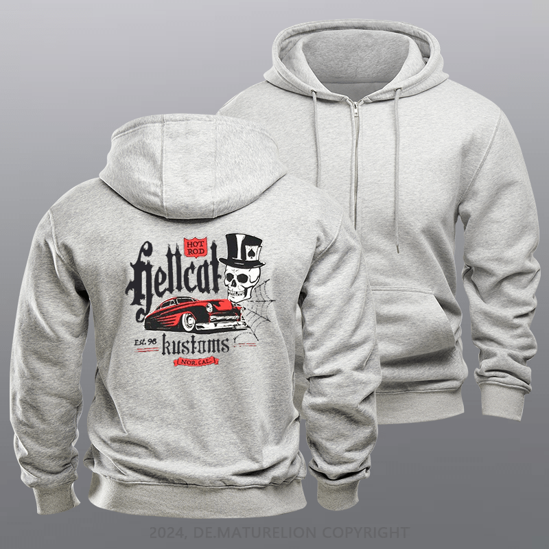 Maturelion Men's Hoodie Hot Rod Hellcat Mens Kustoms Speed Rockabilly Hot Rod  Zipper Hoodie