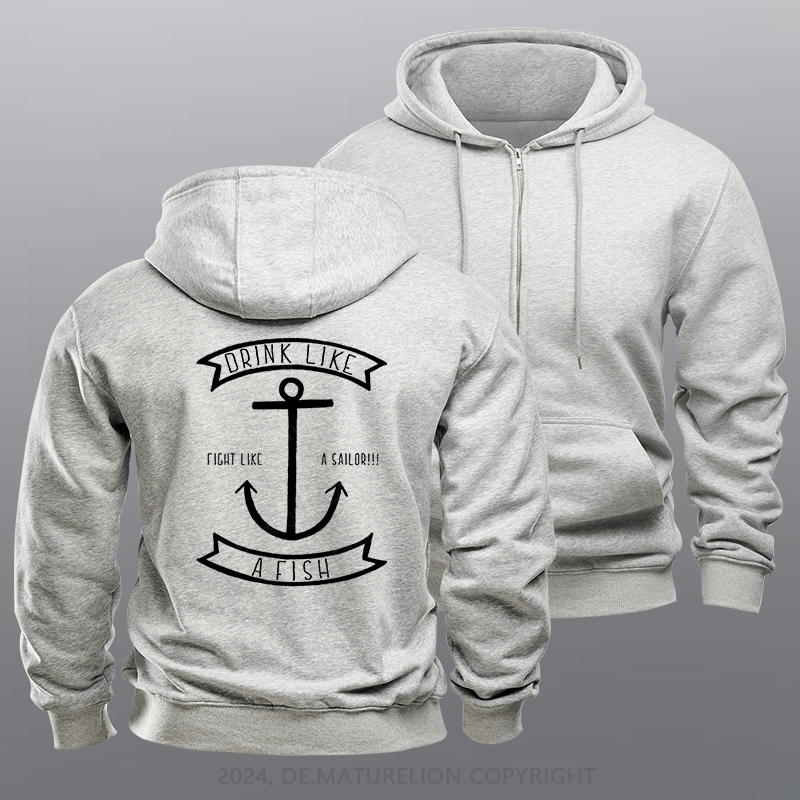 Maturelion Men's Hoodie Drink Like a Fish Zipper Hoodie