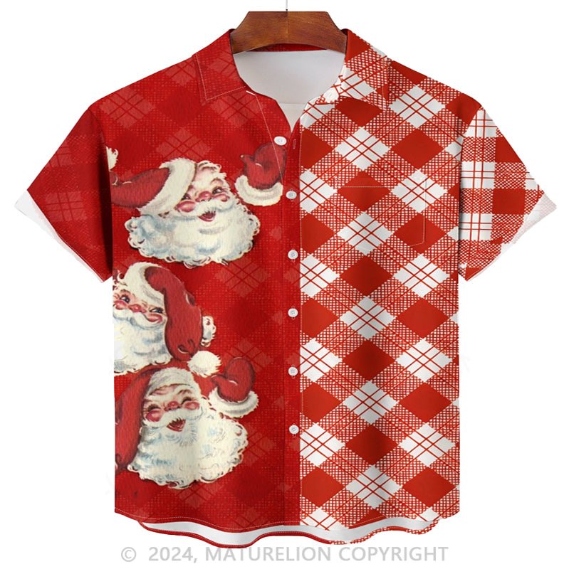 Maturelion Christmas Santa Chest Pocket Hawaiian Shirt