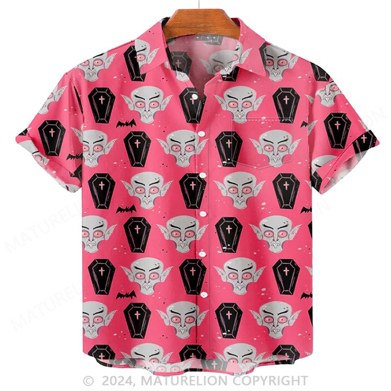 Maturelion Men'S Halloween Classic Monster Vampire Coffin Printed Shirt