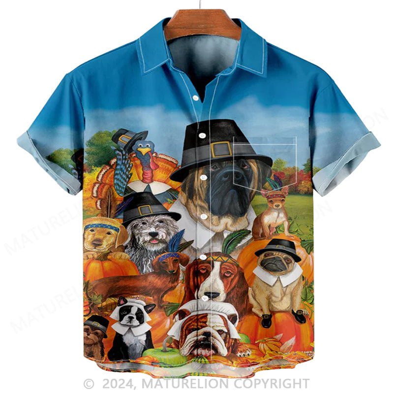 Maturelion Men's Pumpkin Halloween Thanksgiving Print Shirt