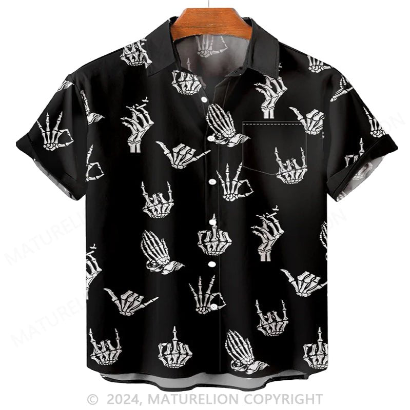 Maturelion Men'S Halloween Skull Gesture Printed Shirt