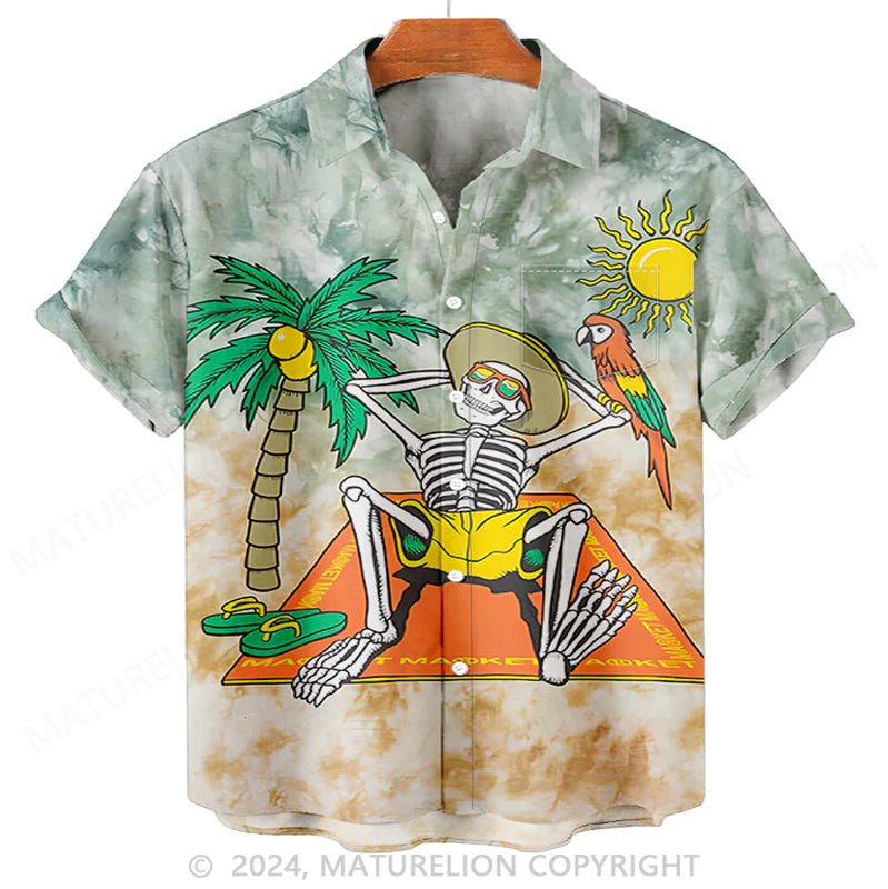 Maturelion Men'S Hawaii Halloween Vacation Skeleton Printed Shirt