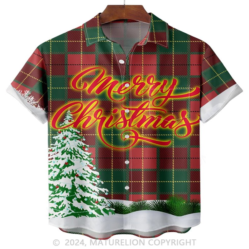 Maturelion Christmas Tree Chest Pocket Hawaiian Shirt