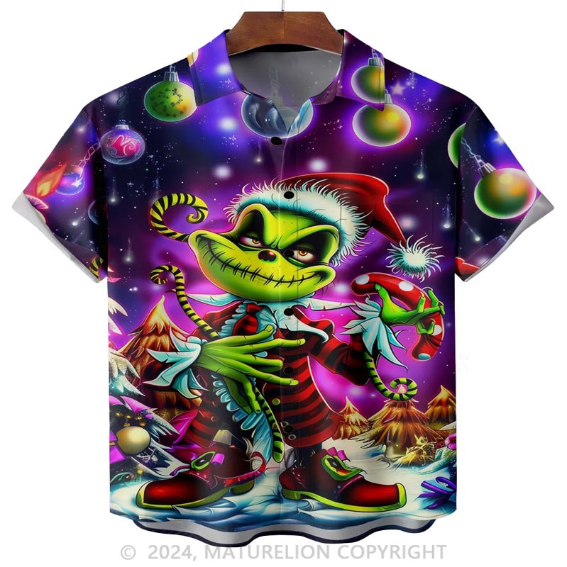 Maturelion Christmas Christmas Alien Santa Chest Pocket Hawaiian Shirt