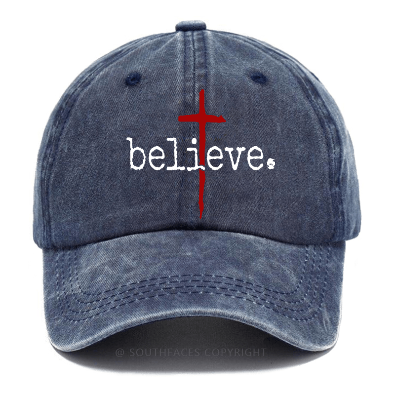 Believe Cross Print Christian Baseball Cap