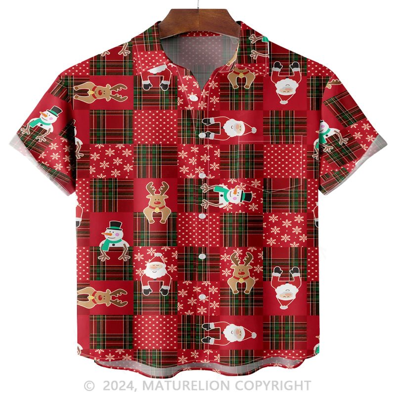 Maturelion Christmas Merry Christmas Chest Pocket Short Sleeve Hawaiian Shirt