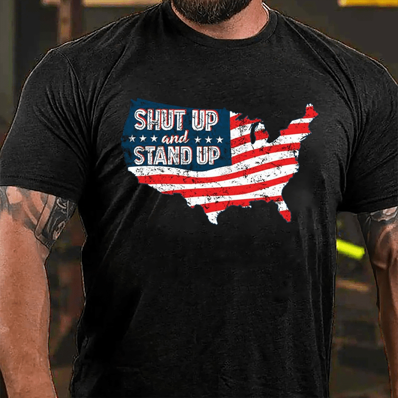 Shut Up And Stand Up American Flag Map Cotton T-shirt