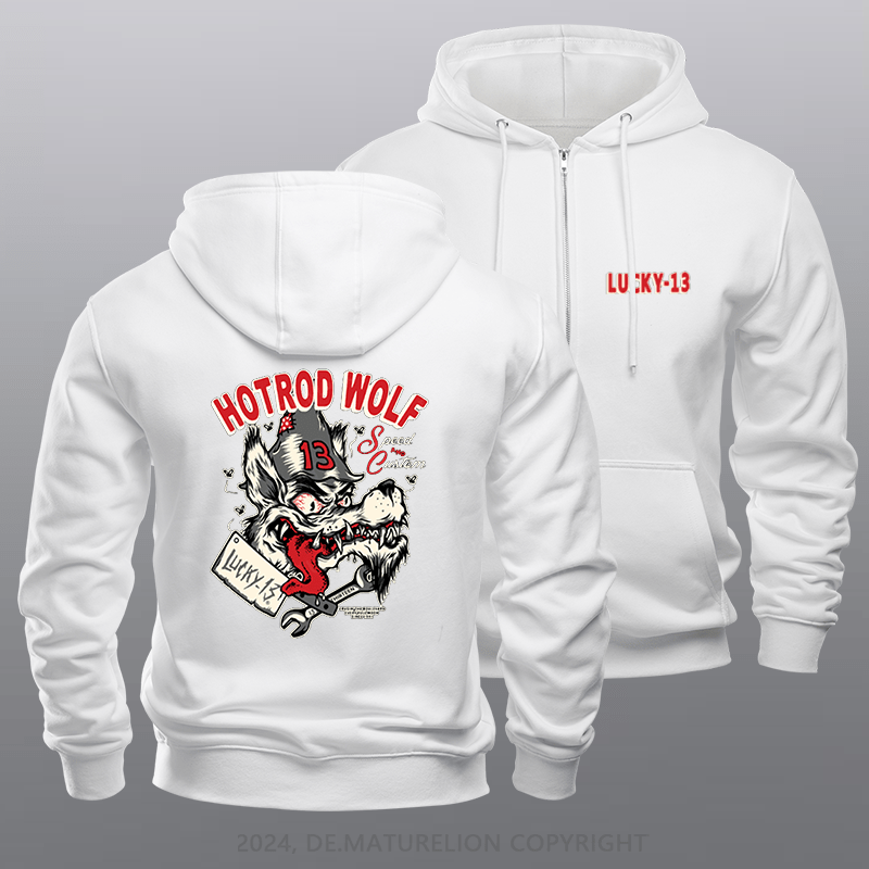 Maturelion Men's Hoodie The Hot Rod Wolf Zipper Hoodie