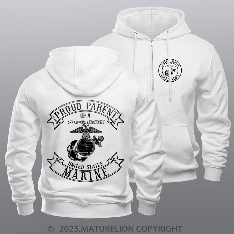 Maturelion Men's Hoodie USMC Proud Mom & Dad Zipper Hoodie