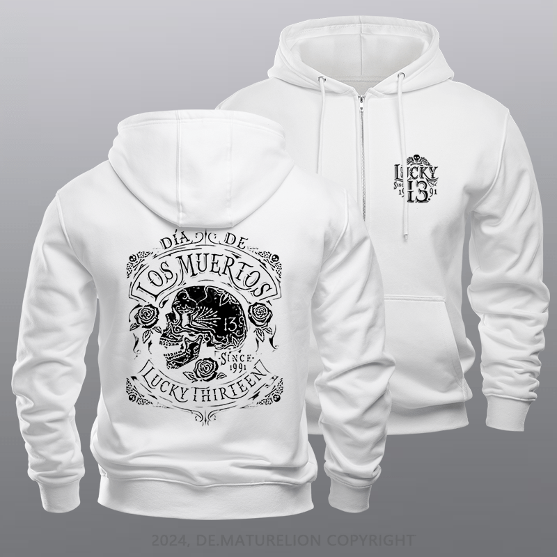 Maturelion Men's Hoodie Dead Skull Dia de los Zipper Hoodie