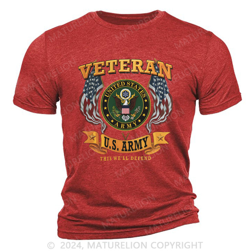 Maturelion Army Veteran Seal Flags Cotton T-Shirt