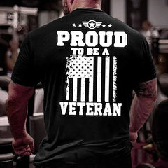 Proud To Be A Veteran USA Flag Print Cotton T-shirt