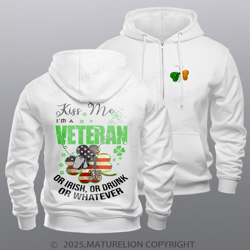 Maturelion Men's Hoodie IM A Veteran Or Irish Or Drunk Or Whatever Patricks Zipper Hoodie