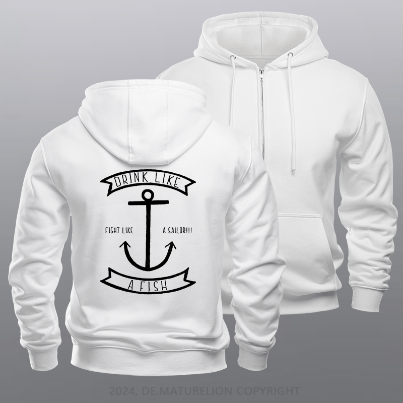 Maturelion Men's Hoodie Drink Like a Fish Zipper Hoodie