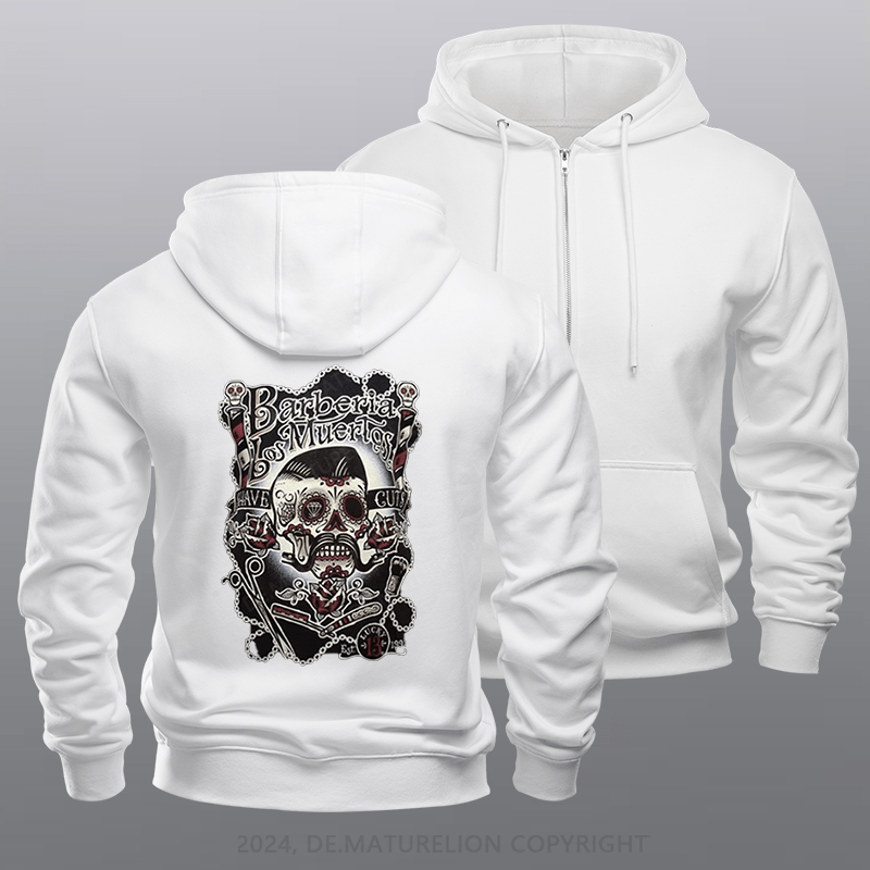 Maturelion Men's Hoodie Barberia Los Muertos Zipper Hoodie