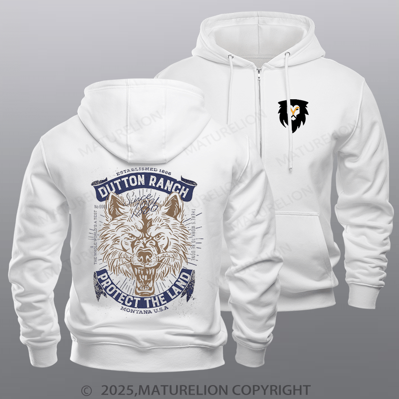 Maturelion Men's Hoodie Yellowstone Protect The Land Angry Wolf Dutton Ranch Graphic Hoodie