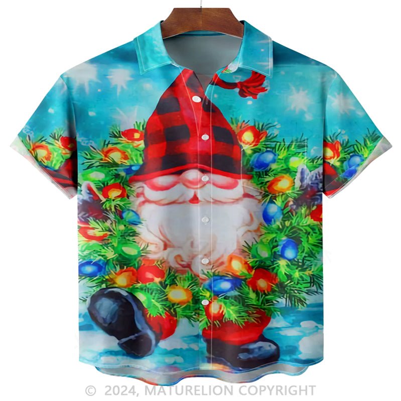 Maturelion Christmas Gnomes Chest Pocket Short Sleeve Hawaiian Shirt