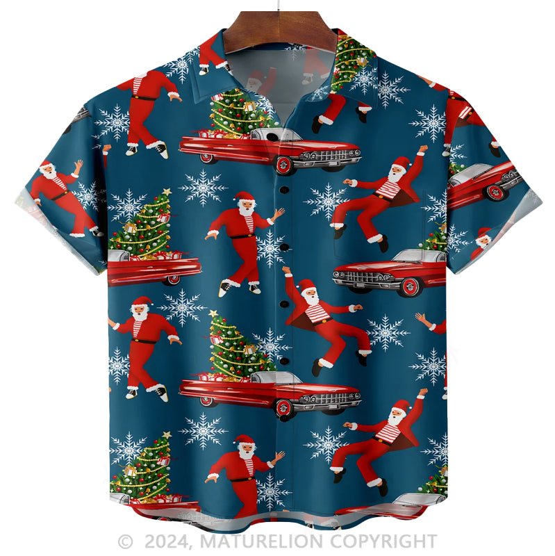 Maturelion Christmas Santa Chest And Car Pocket Short Sleeve Hawaiian Shirt