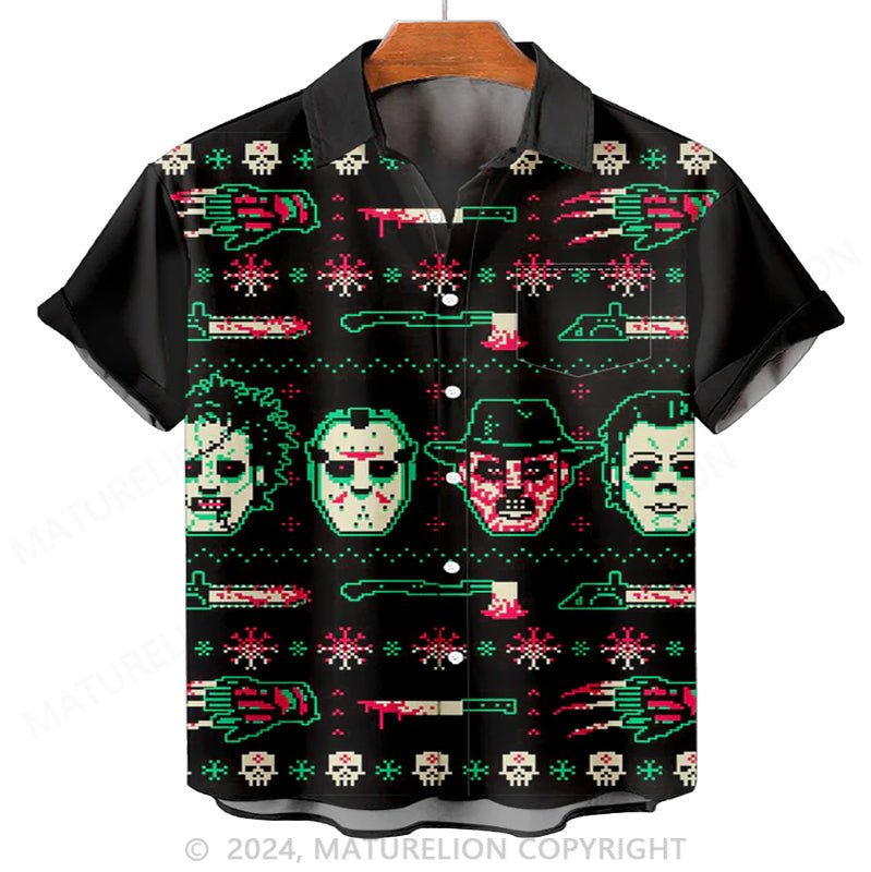 Maturelion Men'S Halloween Pixel Style Horror Character Printed Shirt