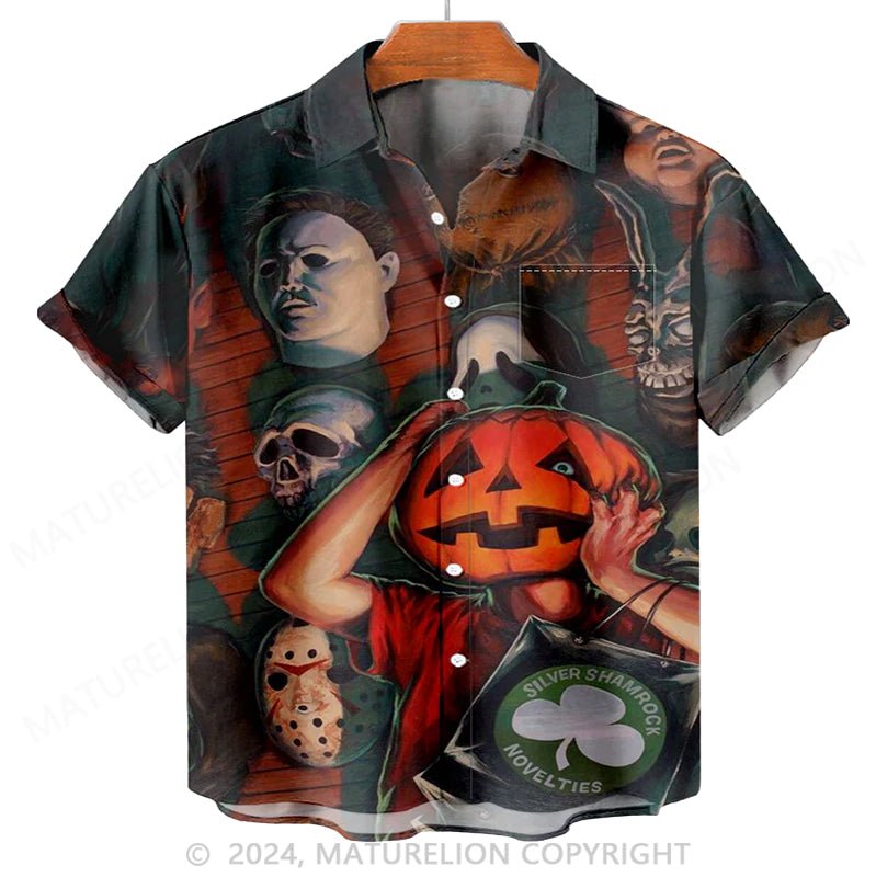 Maturelion Men'S Pumpkin And Halloween Classic Character Masks Printed Shirt