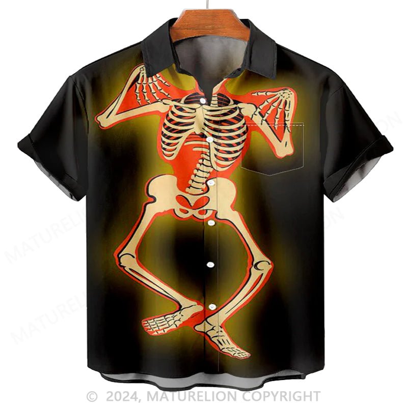 Maturelion Men'S Halloween Glowing Skull Printed Shirt