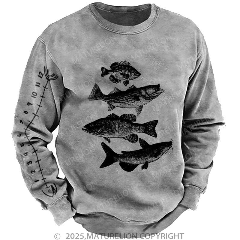 Maturelion Men's Sweatshirt Fishing Ruler Sweatshirt