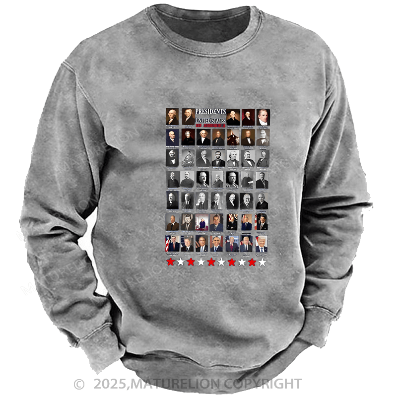 Maturelion Men's Sweatshirts Presidents Sweatshirts Washed Sweatshirts