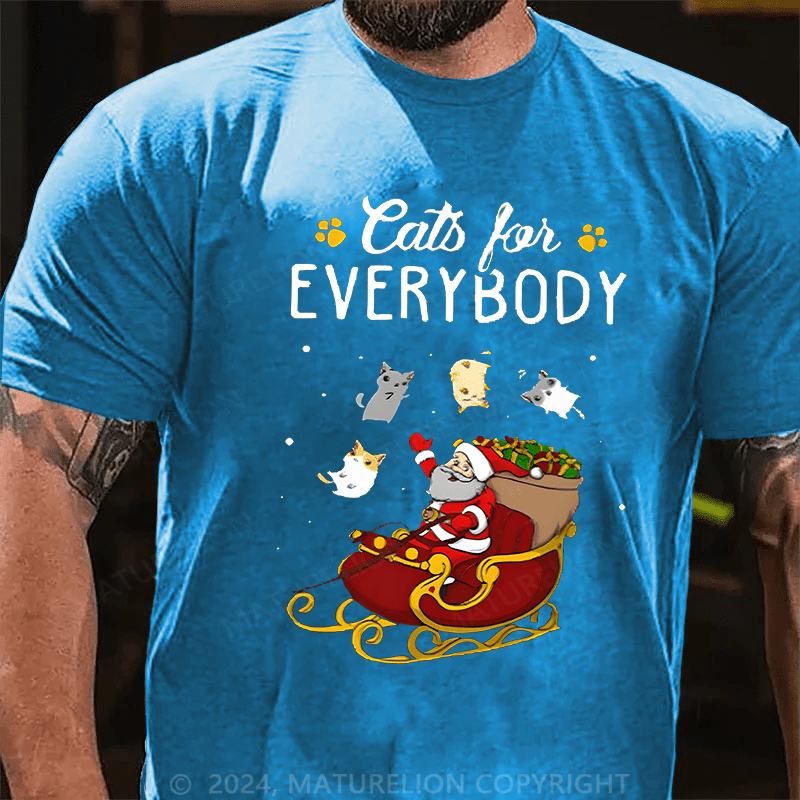 Maturelion Christmas T-Shirt Cats For Everybody Men Ugly Christmas Cat T-Shirt