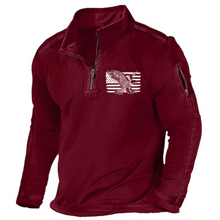 Maturelion Men's Henley Shirt Eagle Flag Print Zipper Henley Shirt