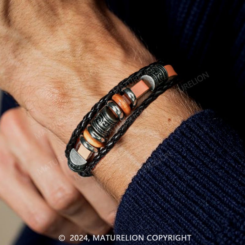 Maturelion Men's Brown Leather Bracelet