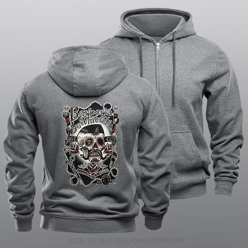 Maturelion Men's Hoodie Barberia Los Muertos Zipper Hoodie