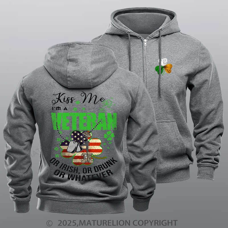 Maturelion Men's Hoodie IM A Veteran Or Irish Or Drunk Or Whatever Patricks Zipper Hoodie