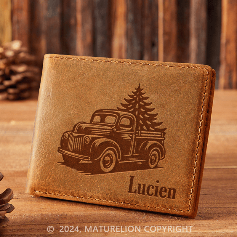 Maturelion Custom Christmas Truck Leather Wallet Christmas Gift for Men