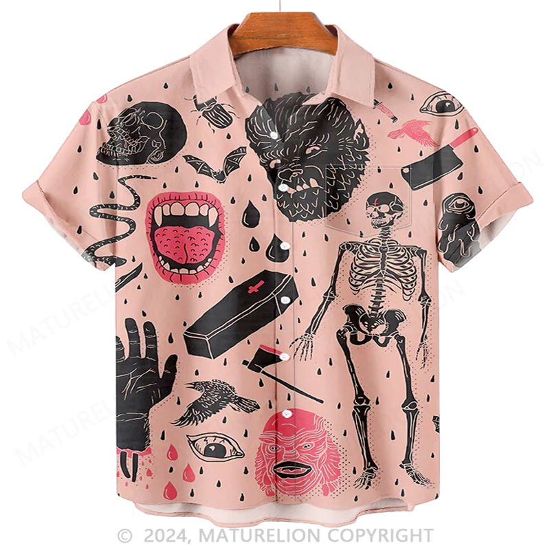 Maturelion Men'S Halloween Classic Monster Printed Shirt