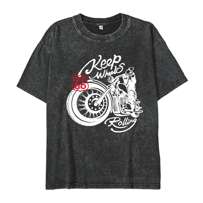 Maturelion  Keep Wheels Rolling DTG Printing Washed  Cotton T-shirt
