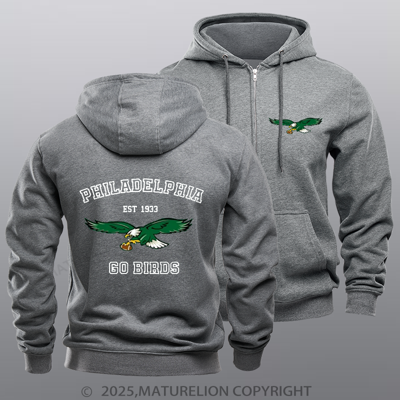 Maturelion Super Bowl Hoodie Vintage Philadelphia Go Birds Eagles Zipper Hoodie